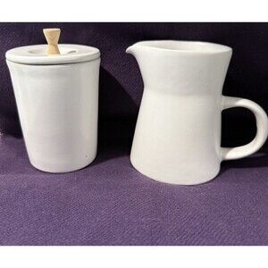 Bennington Potters Creamer and Sugar Bowl w Lid White Modernist Vermont Rare Vtg